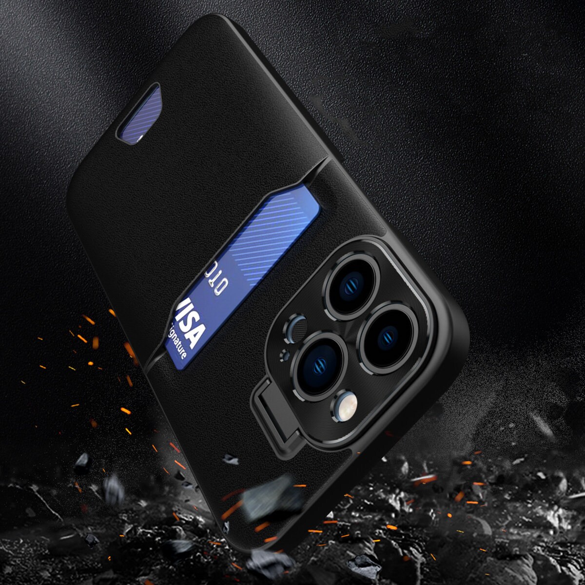 Lær Stativveske for Samsung Galaxy S23 kort lommebokdeksel med stativ svart