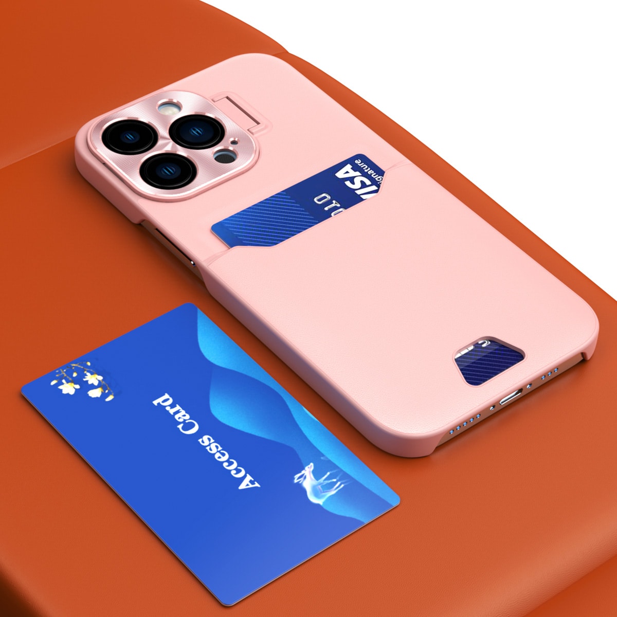 Stativveske i lær for iPhone 14 Plus Kortlommebokdeksel med stativ Rosa