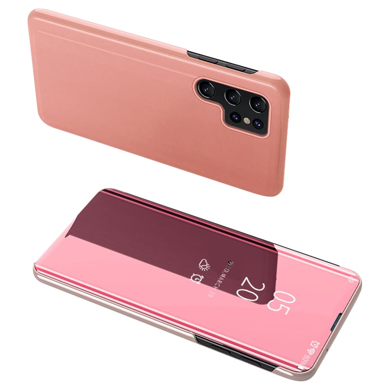 Clear View Case-deksel for Samsung Galaxy S23 Ultra-deksel med klaff rosa