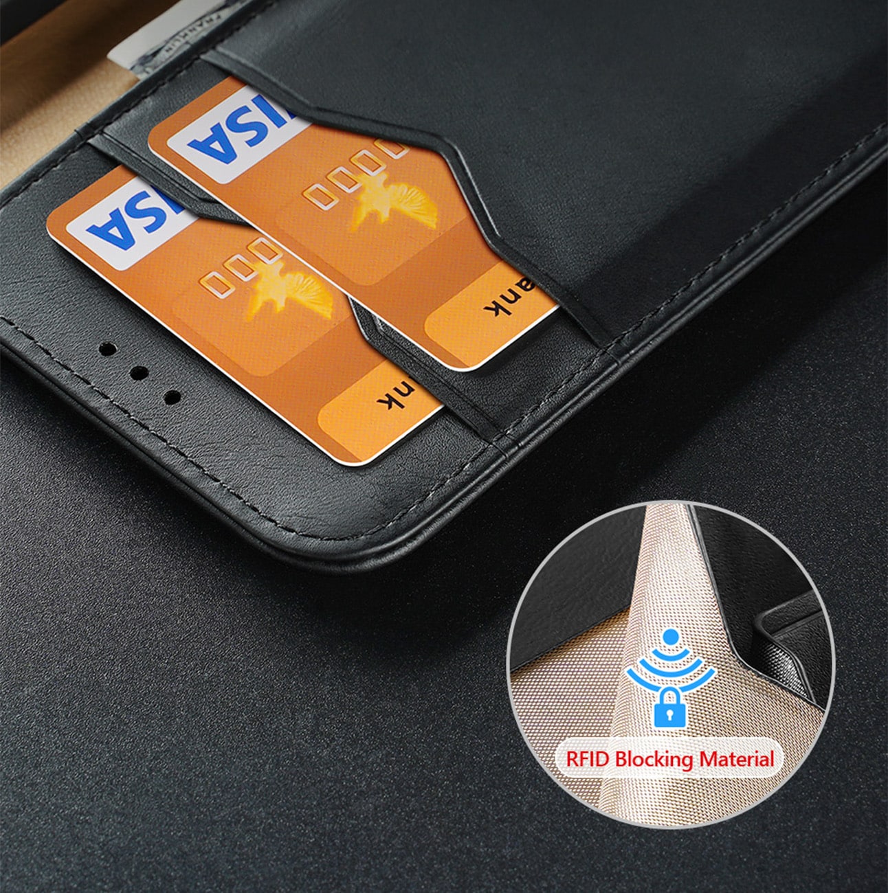 Dux Ducis Hivo etui Samsung Galaxy S23+ flip etui lommebokstativ RFID-blokkering svart