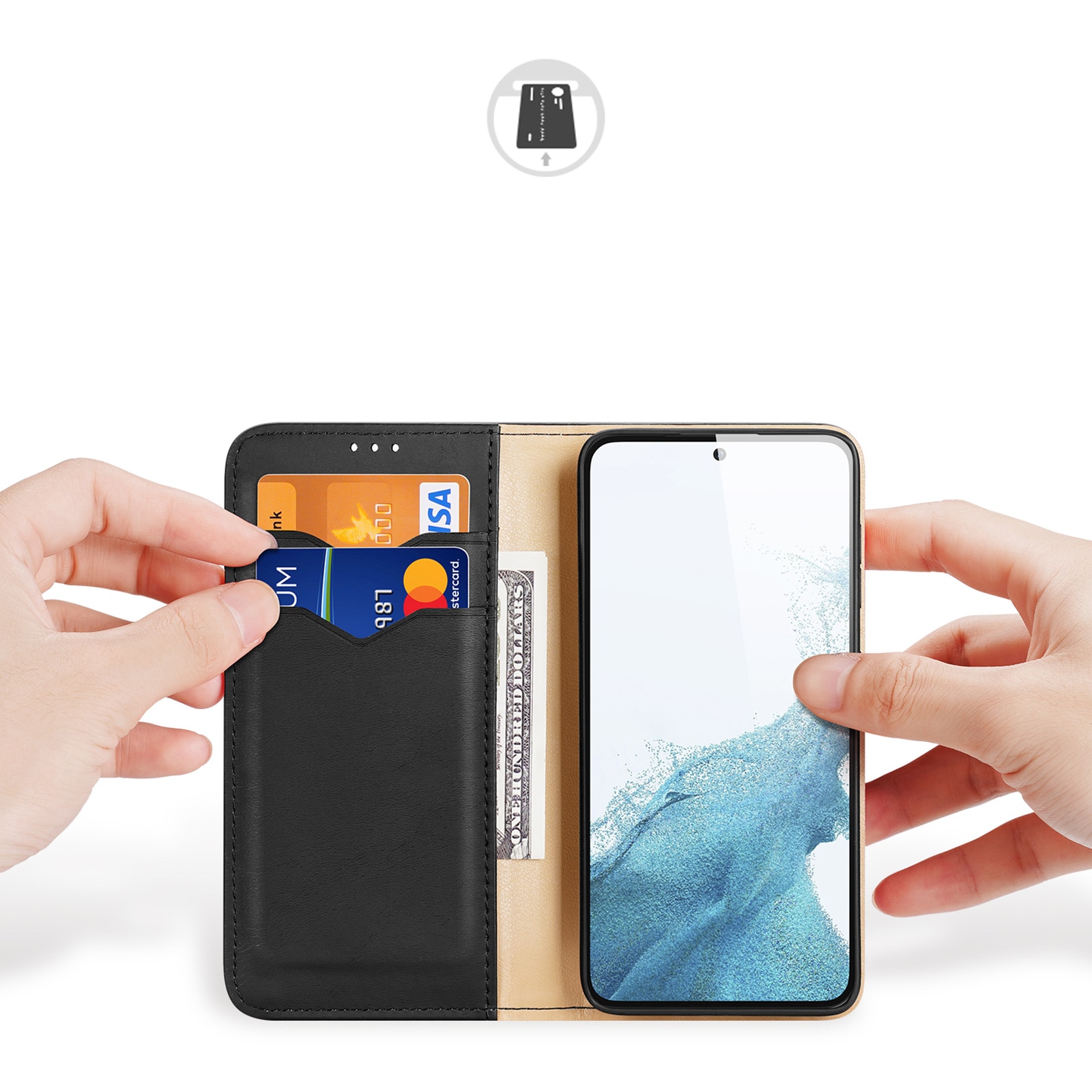 Dux Ducis Hivo etui Samsung Galaxy S23+ flip etui lommebokstativ RFID-blokkering svart