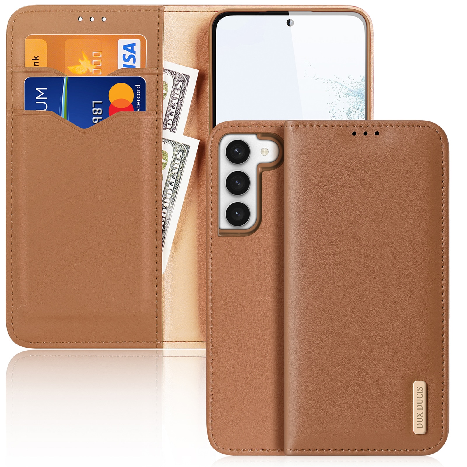Dux Ducis Hivo etui Samsung Galaxy S23+ flip cover lommebokstativ RFID-blokkering brun