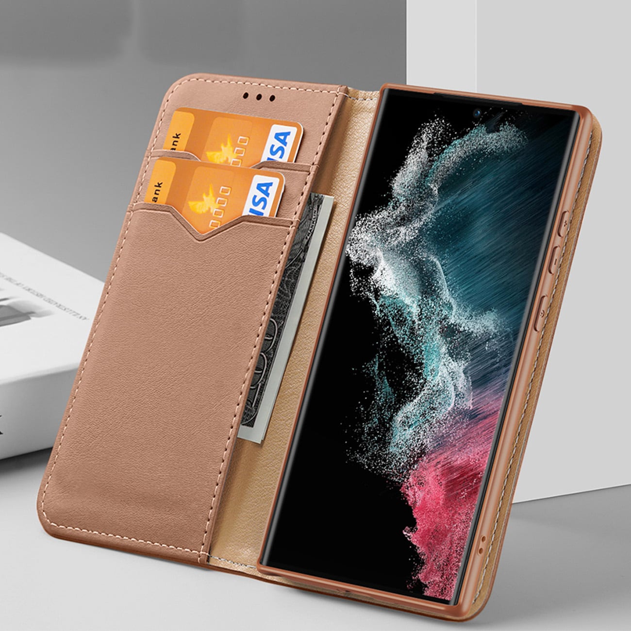 Dux Ducis Hivo etui Samsung Galaxy S23+ flip cover lommebokstativ RFID-blokkering brun