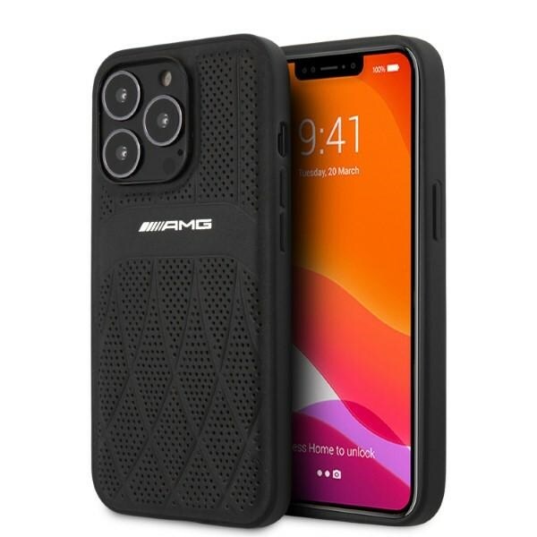 AMG AMHCP13LOSDBK iPhone 13 Pro / 13 6,1" svart/svart hardcase i lær med buede linjer