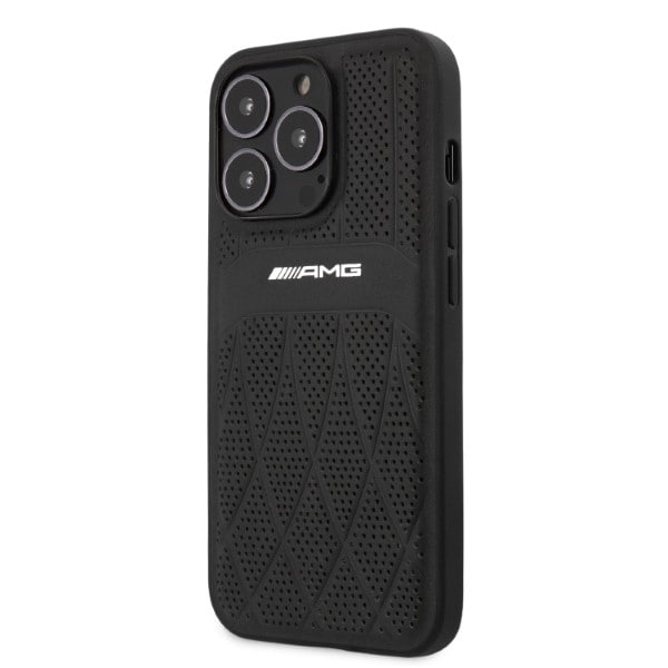 AMG AMHCP13LOSDBK iPhone 13 Pro / 13 6,1" svart/svart hardcase i lær med buede linjer