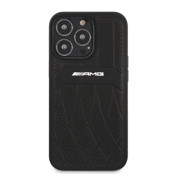 AMG AMHCP13LOSDBK iPhone 13 Pro / 13 6,1" svart/svart hardcase i lær med buede linjer