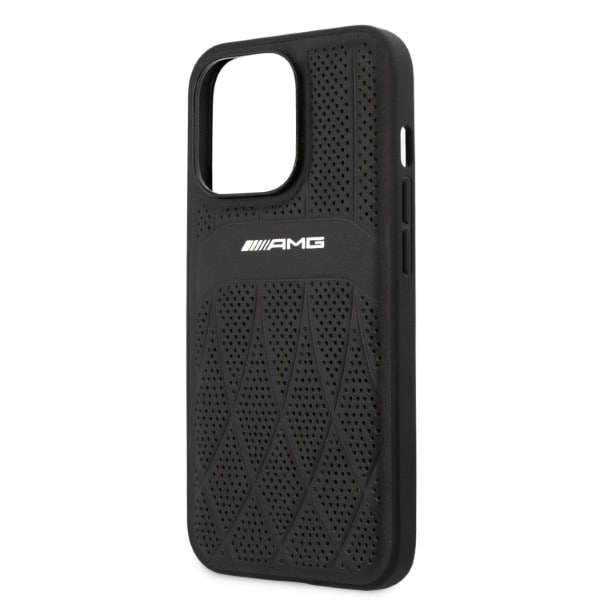 AMG AMHCP13LOSDBK iPhone 13 Pro / 13 6,1" svart/svart hardcase i lær med buede linjer