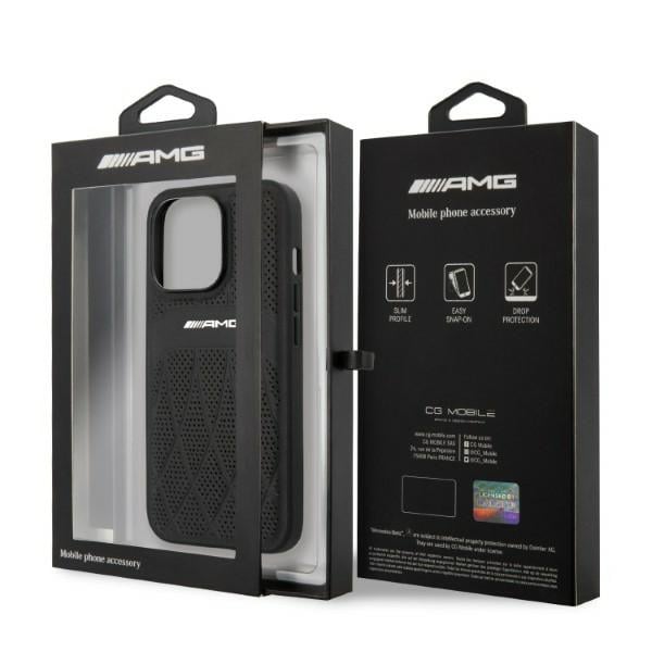 AMG AMHCP13LOSDBK iPhone 13 Pro / 13 6,1" svart/svart hardcase i lær med buede linjer