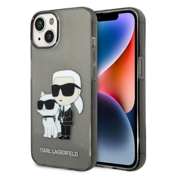 Karl Lagerfeld Glitter Karl&Choupette-etui til iPhone 14 Plus - svart