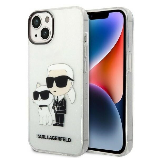 Karl Lagerfeld Glitter Karl&Choupette-etui til iPhone 14 Plus - gjennomsiktig