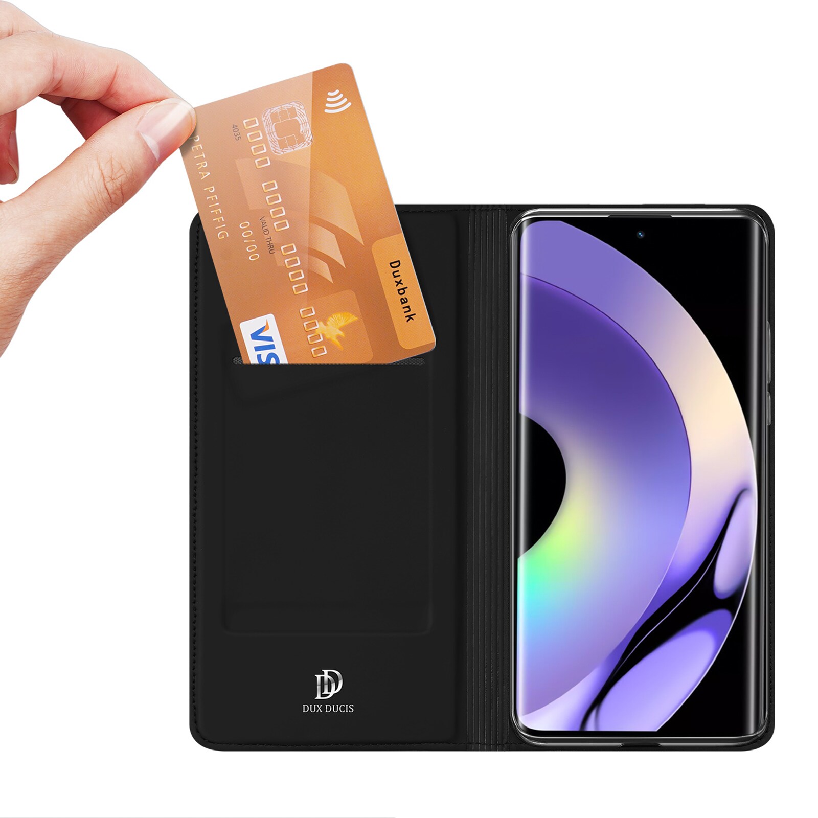 Dux Ducis Skin Pro-etui for Realme 10 Pro+ flip cover kort lommebok stativ svart