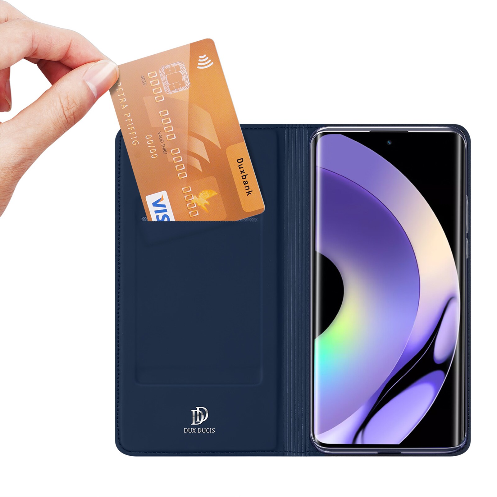 Dux Ducis Skin Pro-etui for Realme 10 Pro+ flip cover kort lommebok stativ blå