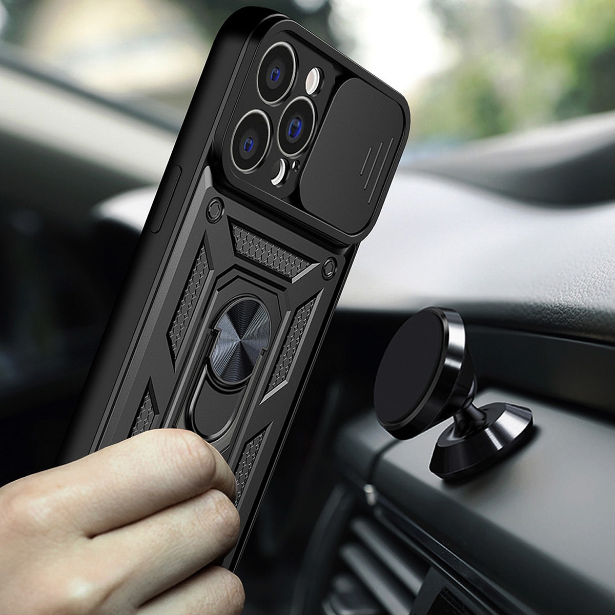 Hybrid Armor Camshield-etui for Motorola Moto G62 5G pansret etui med kameradeksel svart