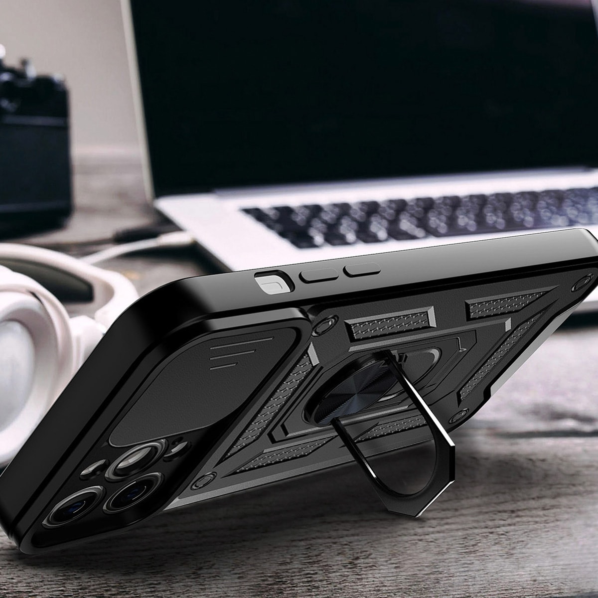 Hybrid Armor Camshield-etui for Motorola Moto G62 5G pansret etui med kameradeksel svart