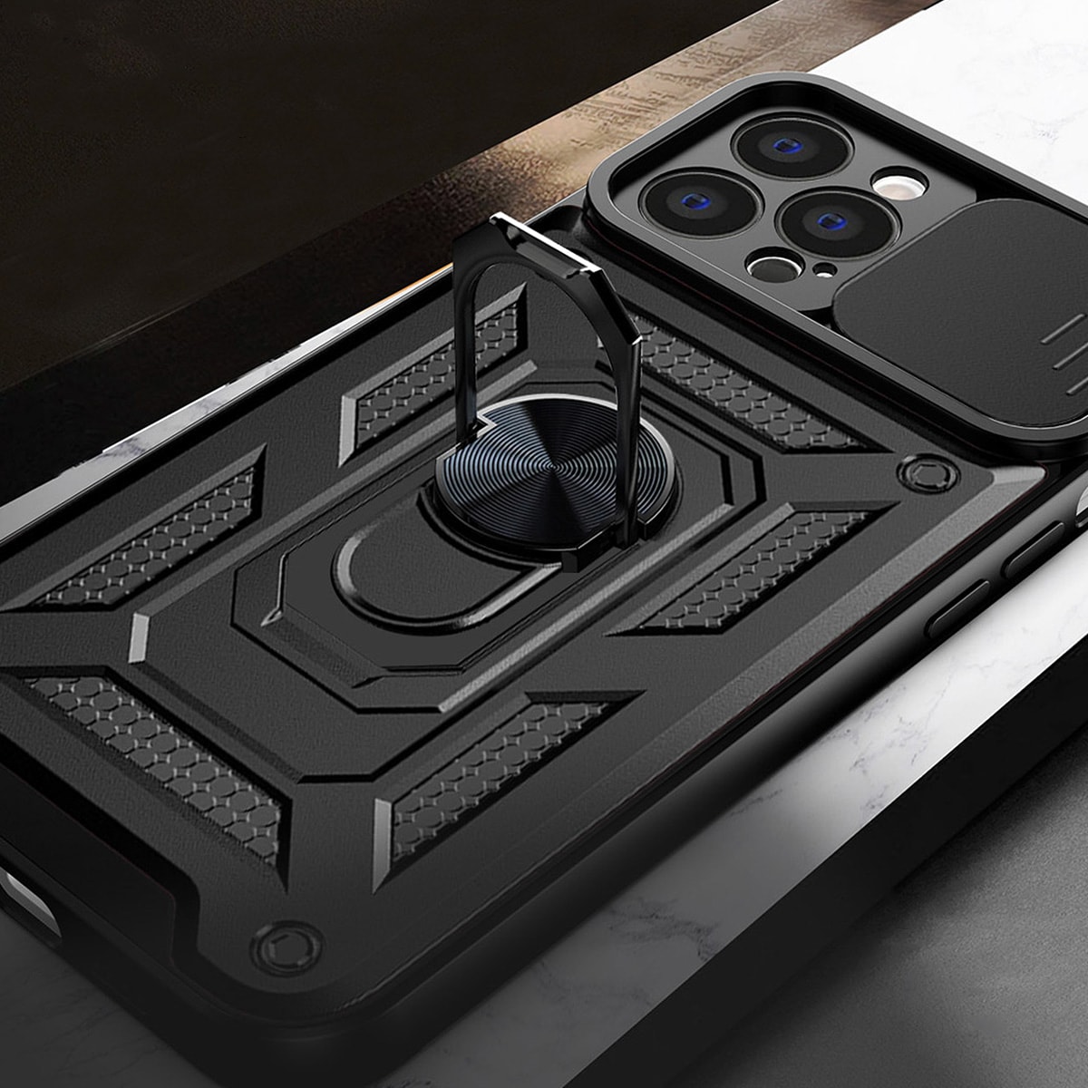 Hybrid Armor Camshield-etui for Realme 10 Pro+ pansret deksel med kameradeksel svart