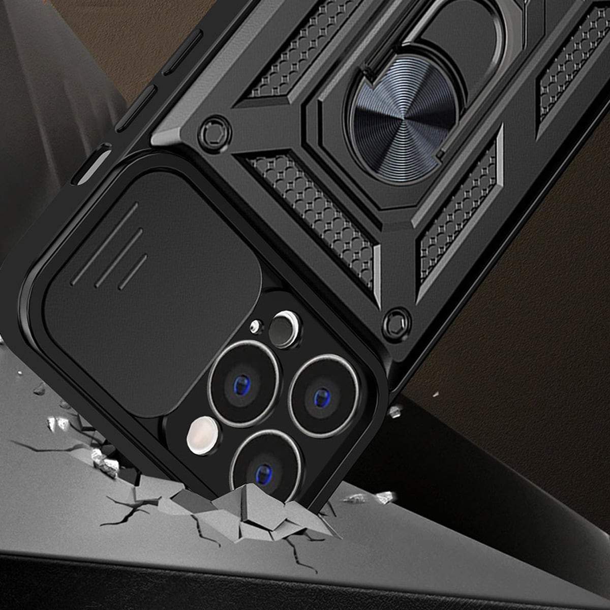 Hybrid Armor Camshield-etui for Realme 10 Pro pansret etui med kameradeksel svart
