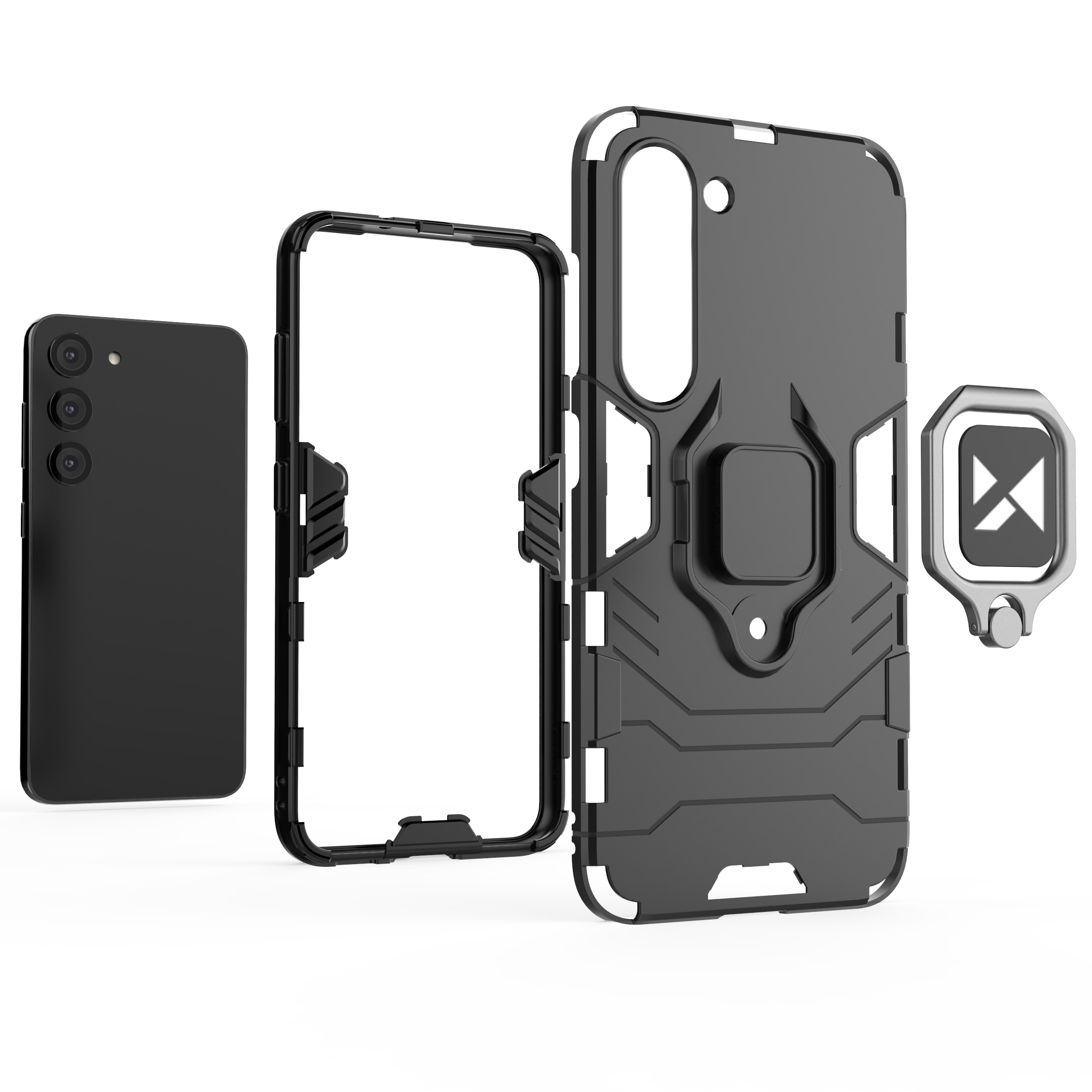 Wozinsky Ring Armor-etui for Samsung Galaxy S23 + pansredeksel magnetisk holderring svart