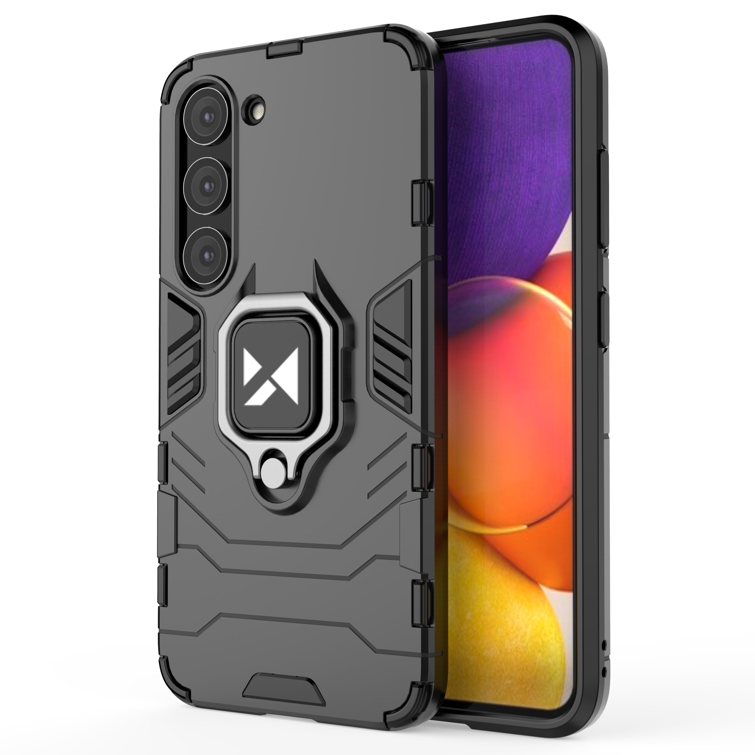Wozinsky Ring Armor-etui for Samsung Galaxy S23 + pansredeksel magnetisk holderring svart