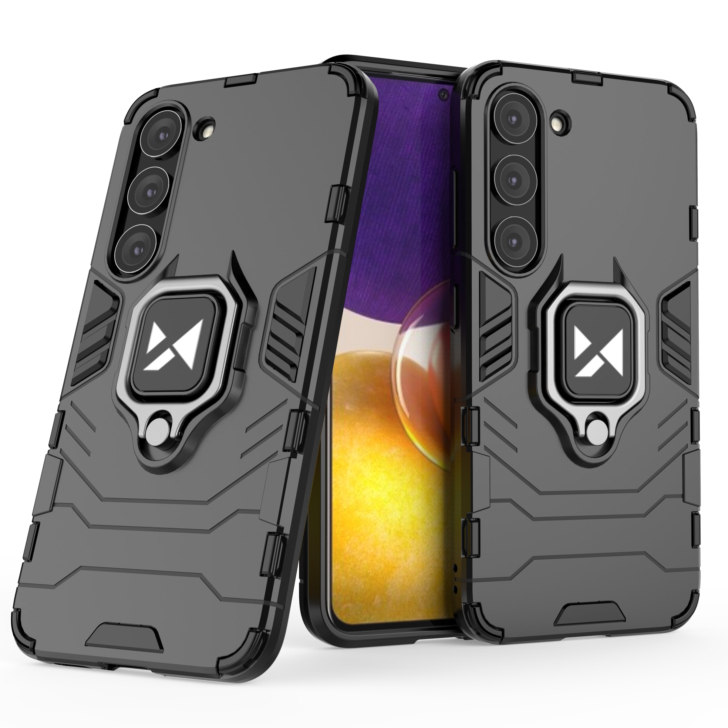 Wozinsky Ring Armor-etui for Samsung Galaxy S23 + pansredeksel magnetisk holderring svart