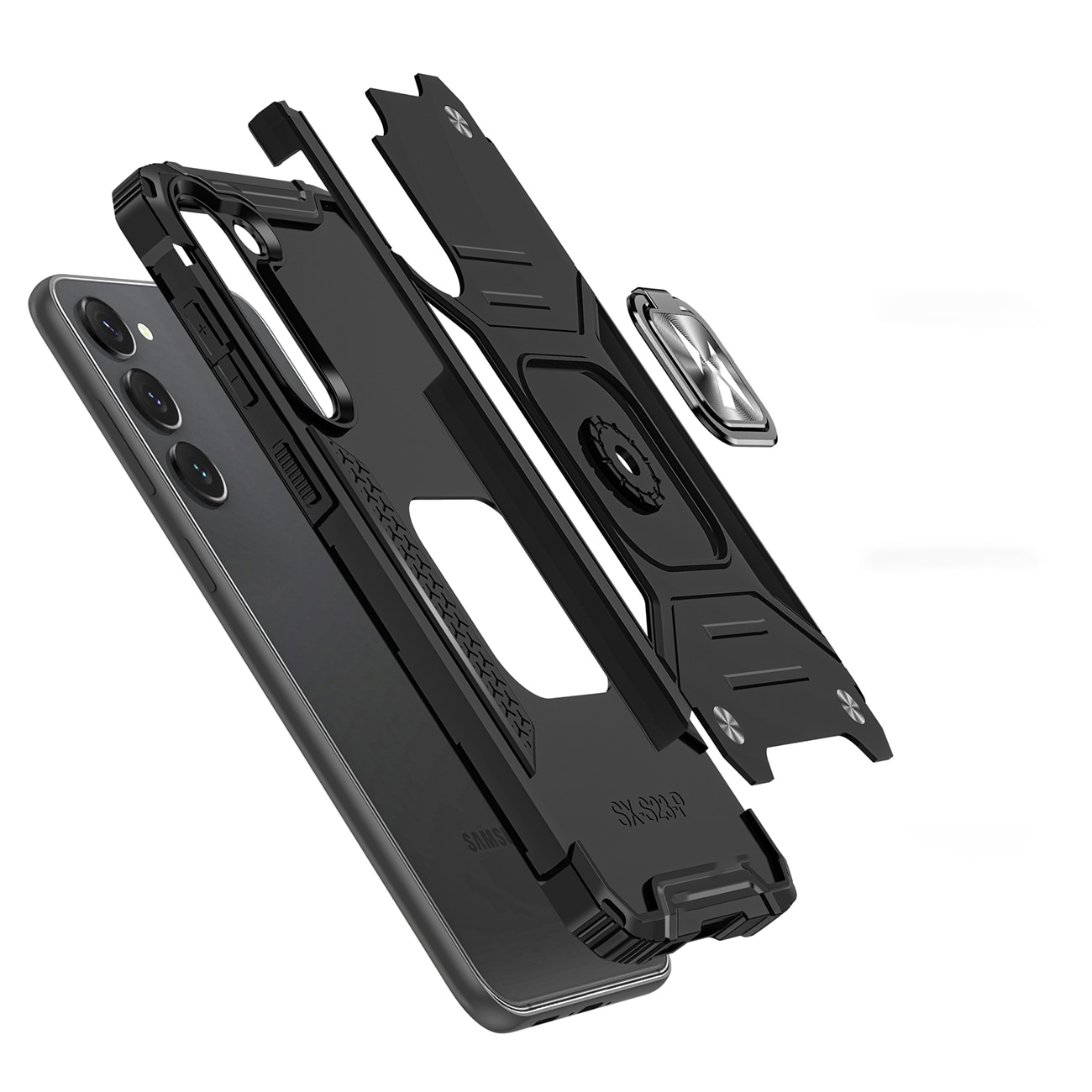 Wozinsky Ring Armor-etui for Samsung Galaxy S23 + pansredeksel magnetisk holderring svart