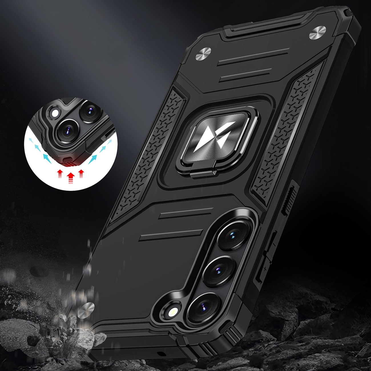 Wozinsky Ring Armor etui for Samsung Galaxy S23 pansrede deksel magnetisk holder ring svart