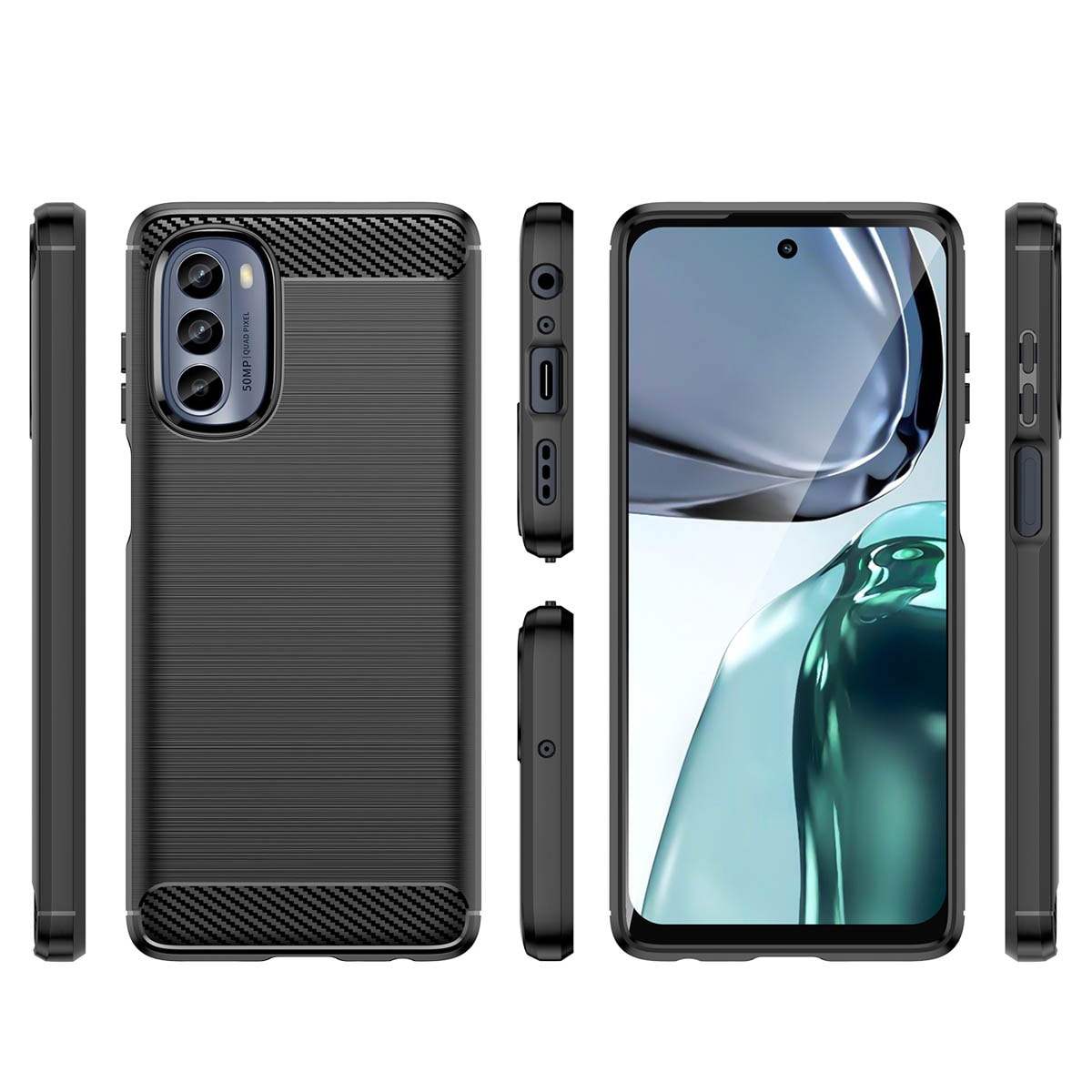 Carbon Case for Motorola Moto G62 5G fleksibel silikon karbon deksel svart