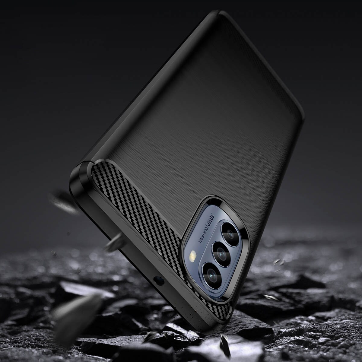 Carbon Case for Motorola Moto G62 5G fleksibel silikon karbon deksel svart