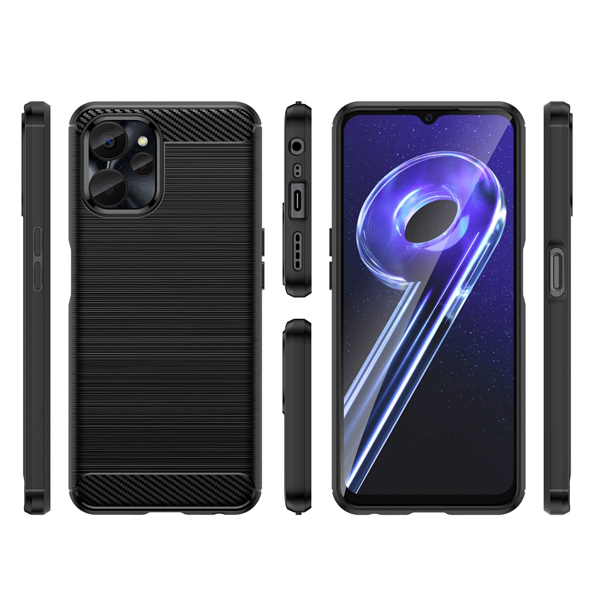 Karbonetui for Realme 10 5G / Realme 9i 5G Fleksibelt karbondeksel i silikon, svart