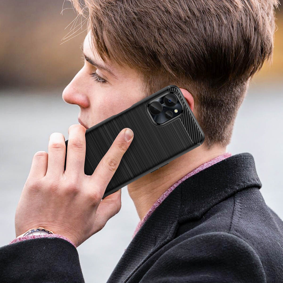 Karbonetui for Realme 10 5G / Realme 9i 5G Fleksibelt karbondeksel i silikon, svart