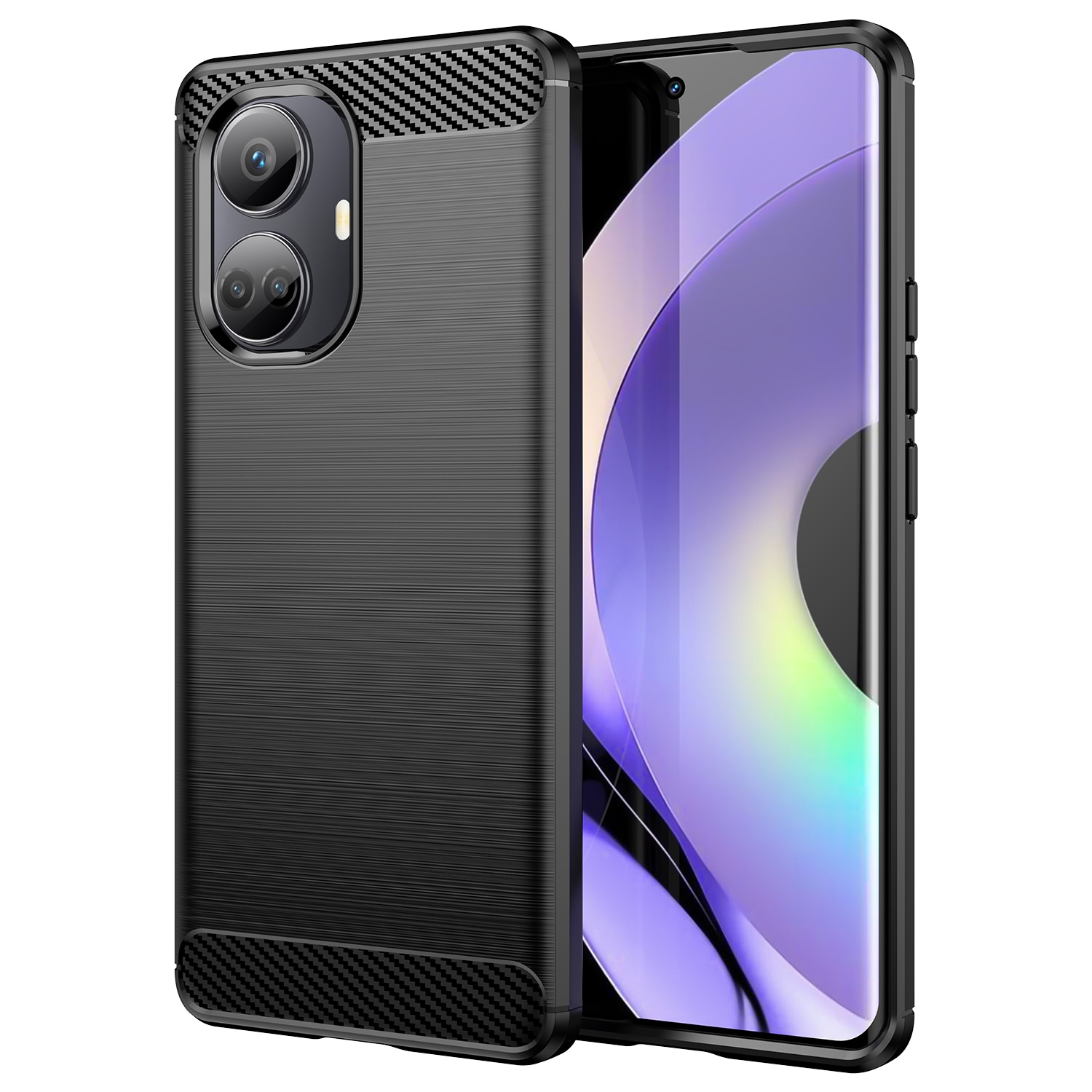 Carbon Case-etui for Realme 10 Pro fleksibelt karbondeksel i silikon, svart
