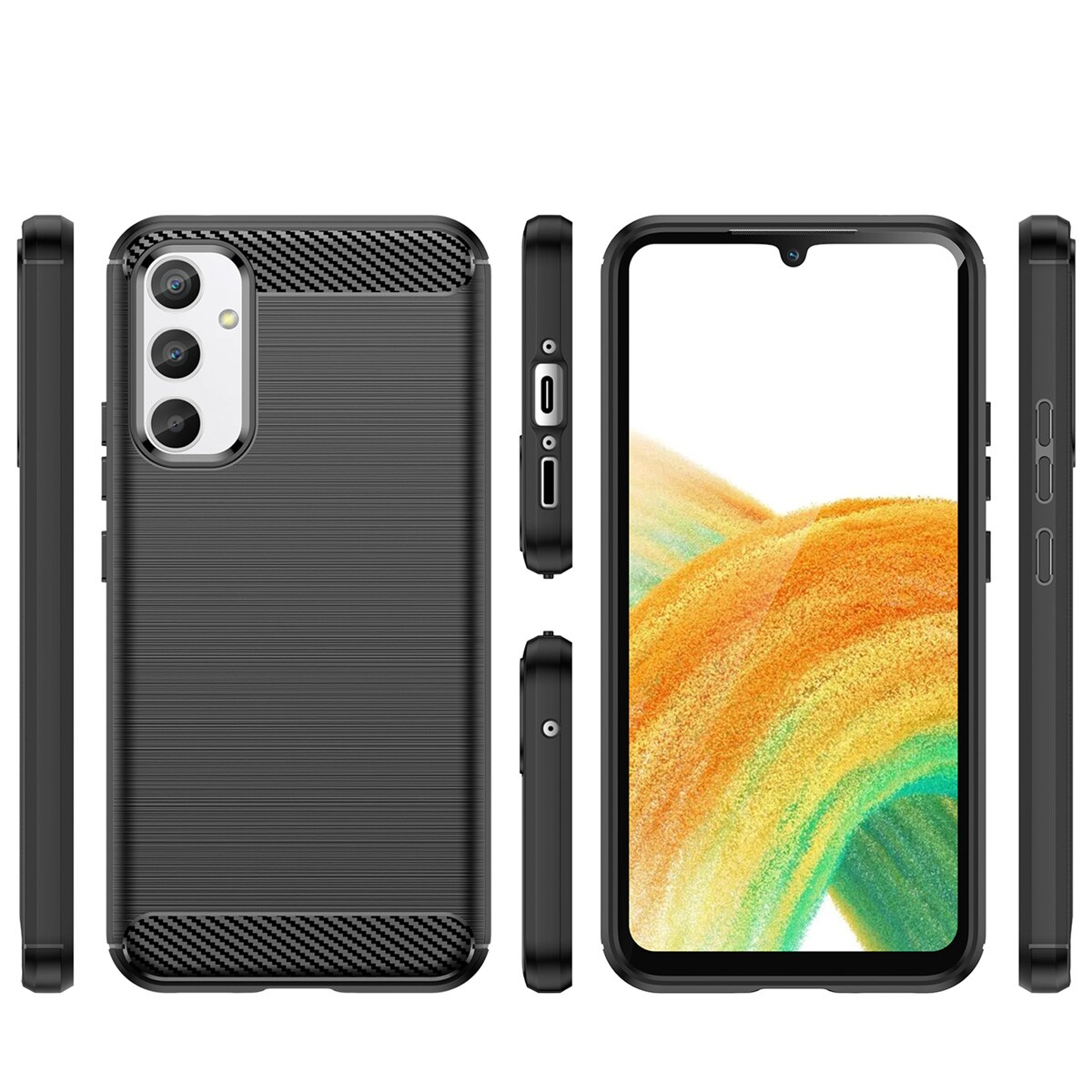 Carbon Case-etui for Realme 10 Pro fleksibelt karbondeksel i silikon, svart