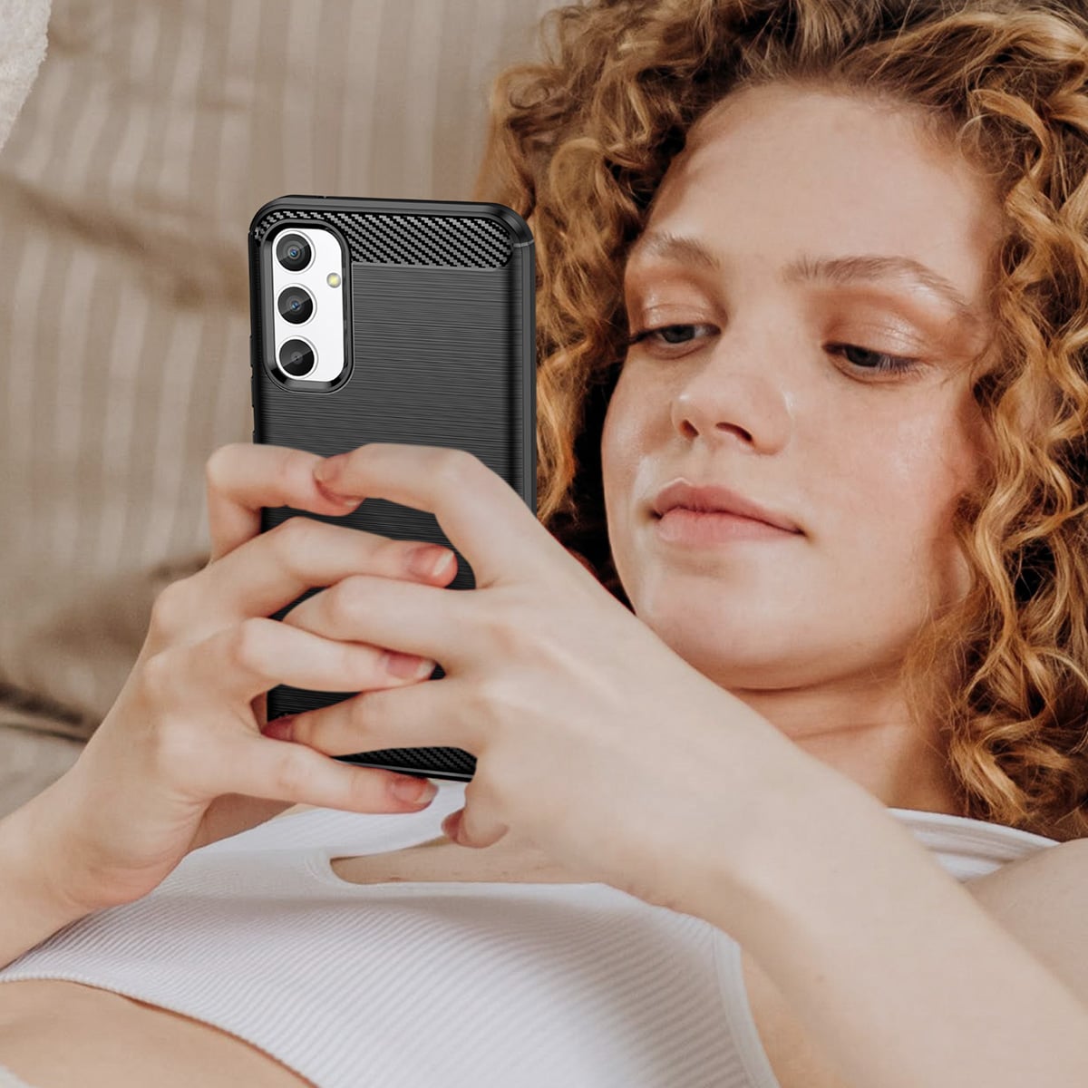 Carbon Case-etui for Realme 10 Pro fleksibelt karbondeksel i silikon, svart