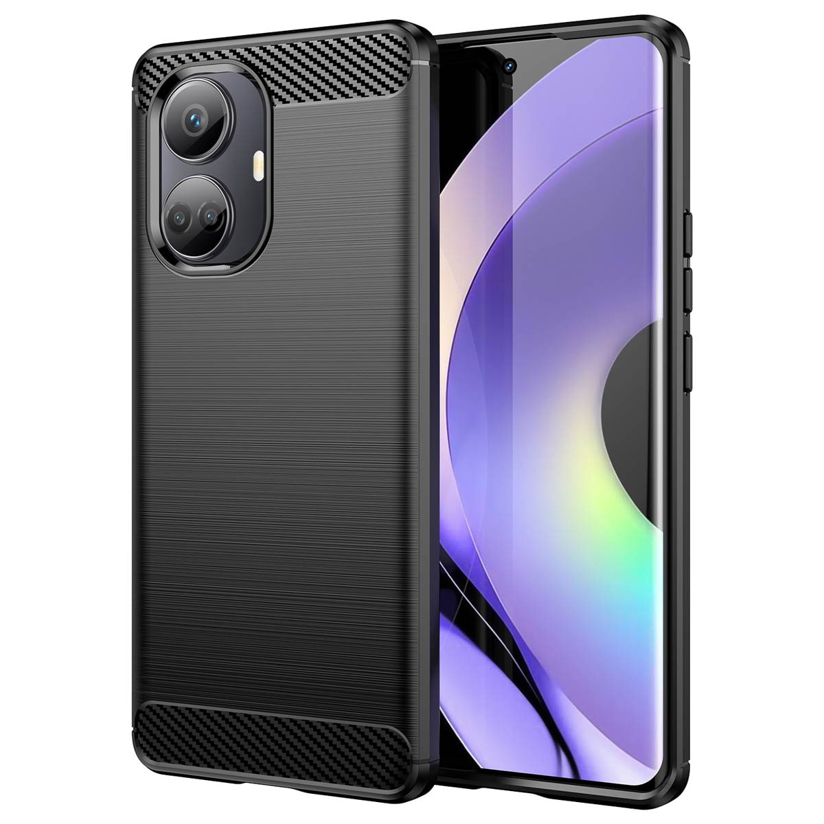 Carbon Case-etui for Realme 10 Pro+ fleksibelt karbondeksel i silikon, svart