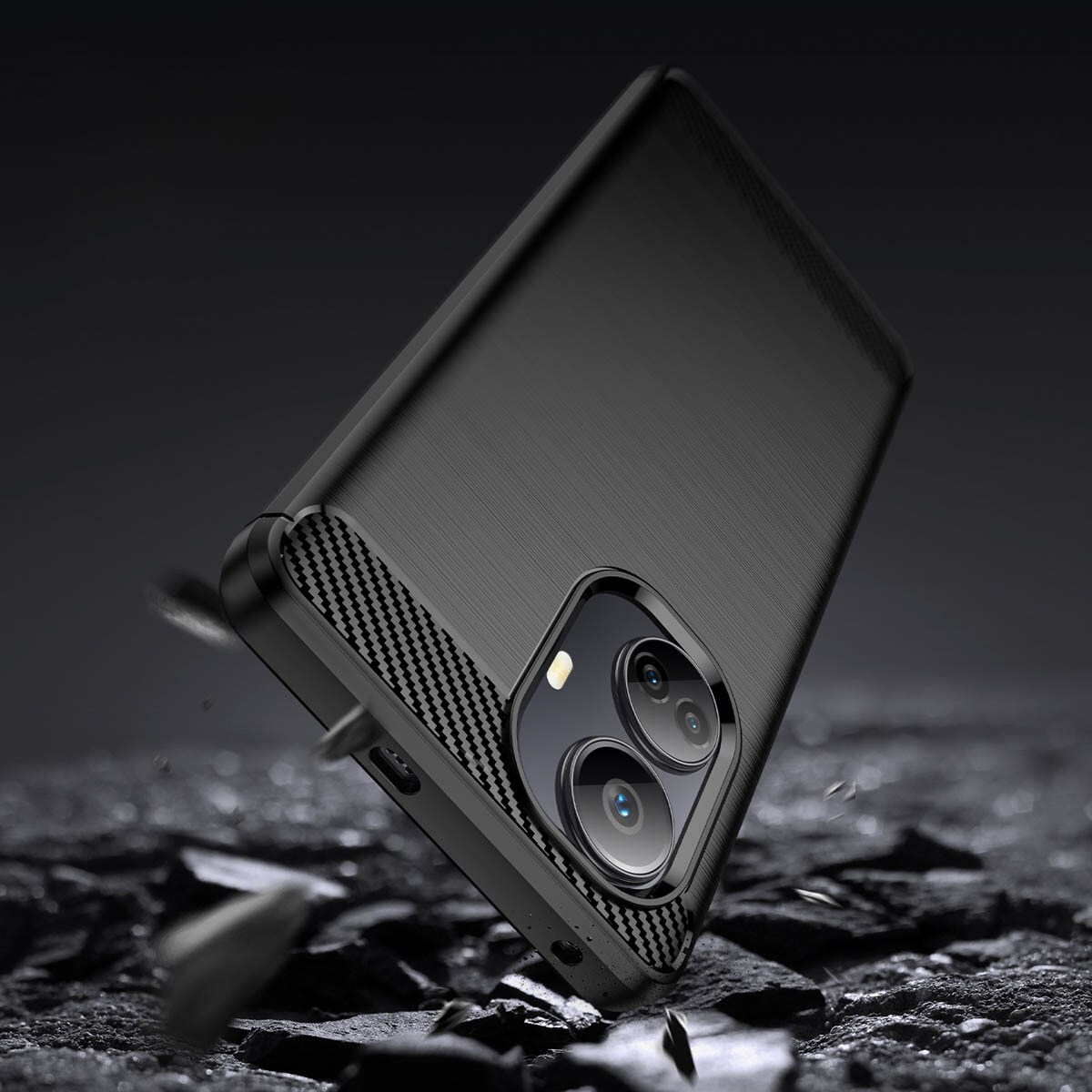 Carbon Case-etui for Realme 10 Pro+ fleksibelt karbondeksel i silikon, svart