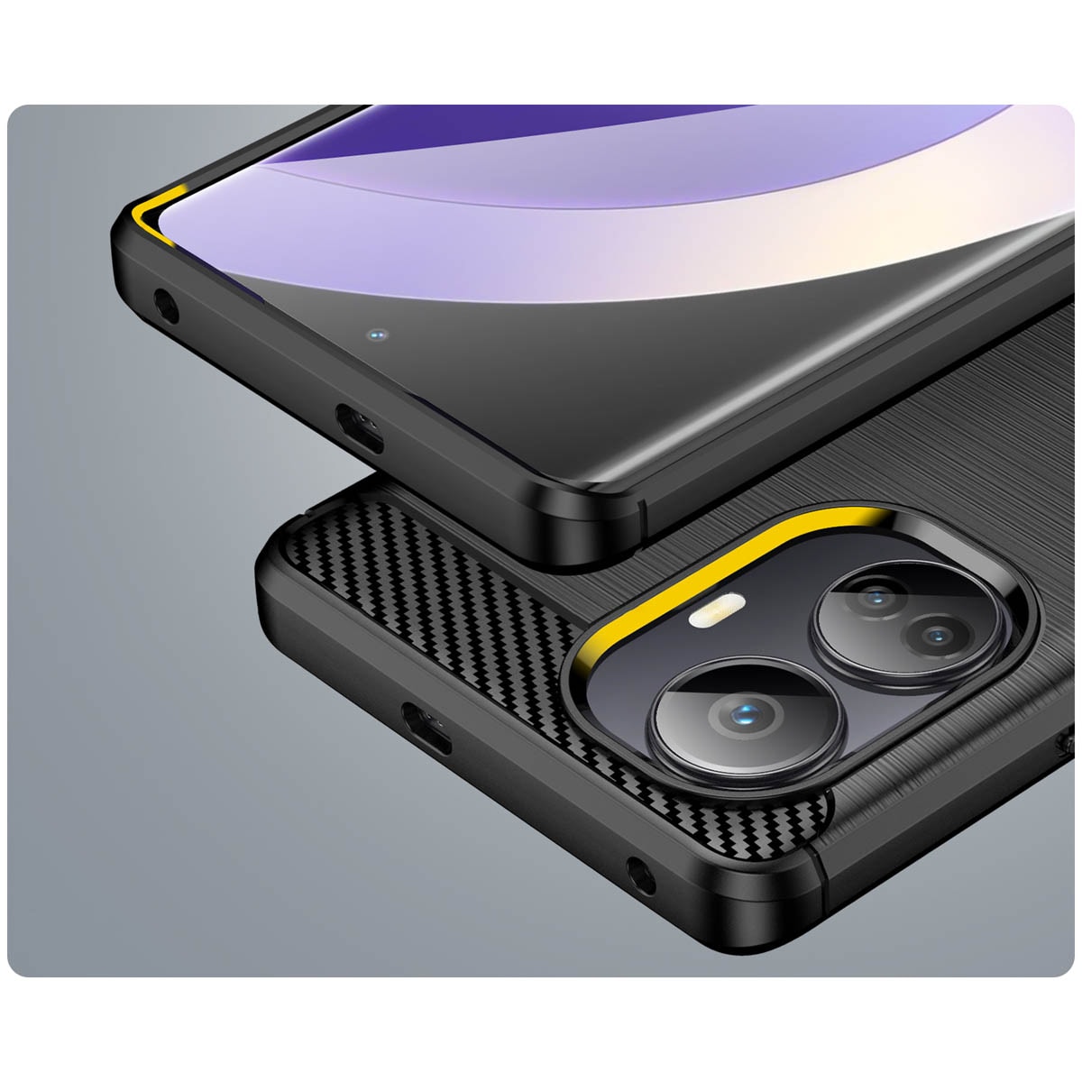 Carbon Case-etui for Realme 10 Pro+ fleksibelt karbondeksel i silikon, svart