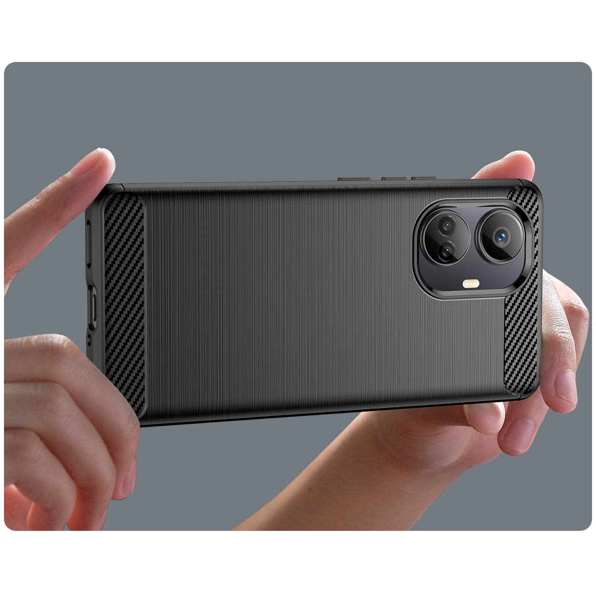 Carbon Case-etui for Realme 10 Pro+ fleksibelt karbondeksel i silikon, svart