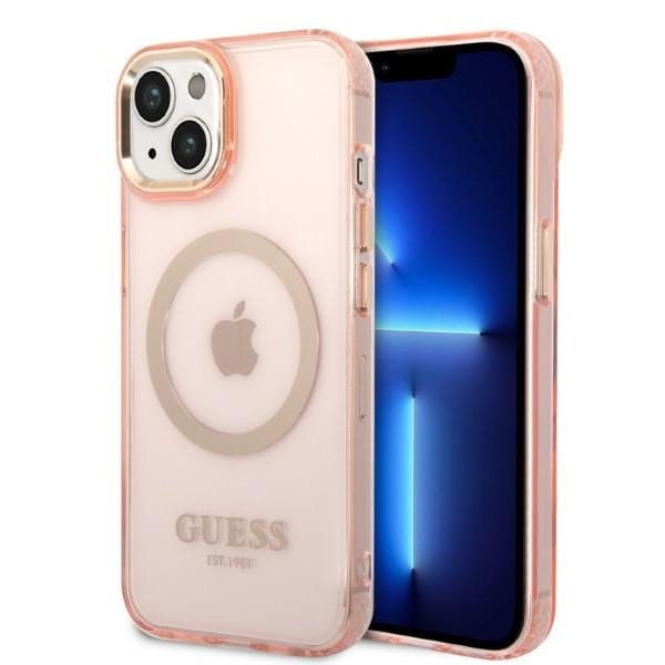 Guess GUHMP14SHTCMP iPhone 14 6,1" rosa/rosa hardveske Gold Outline Translucent MagSafe