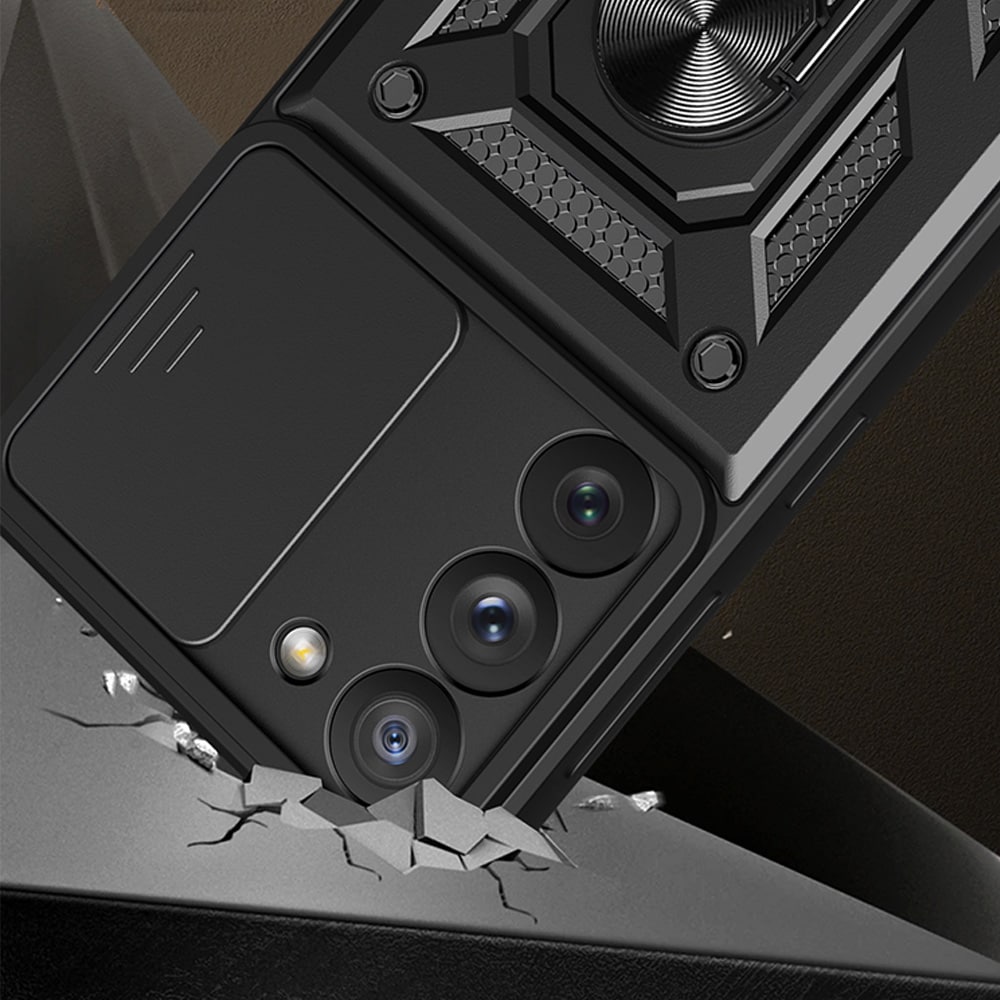 Hybrid Armor Camshield-etui for Samsung Galaxy S23+ pansredeksel med kameradeksel rødt