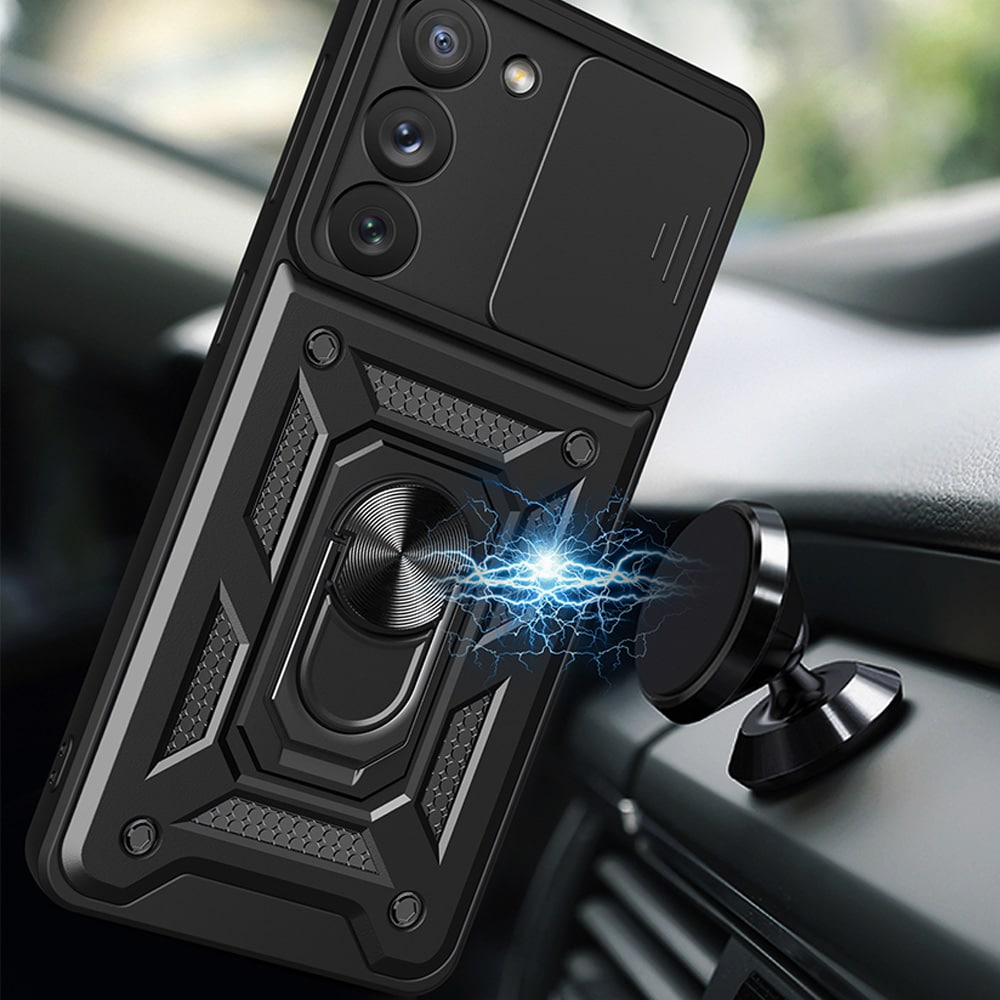 Hybrid Armor Camshield-etui for Samsung Galaxy S23+ pansredeksel med kameradeksel rødt