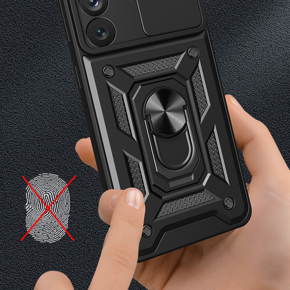 Hybrid Armor Camshield-etui for Samsung Galaxy S23+ pansredeksel med kameradeksel rødt