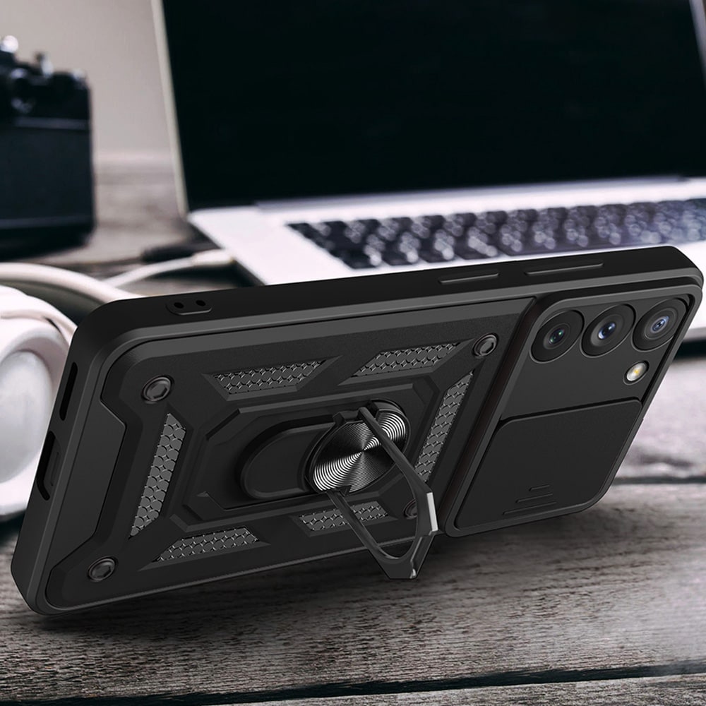 Hybrid Armor Camshield-etui for Samsung Galaxy S23+ pansredeksel med kameradeksel rødt