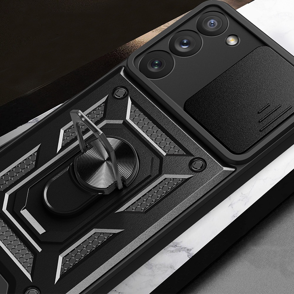Hybrid Armor Camshield-etui for Samsung Galaxy S23+ pansredeksel med kameradeksel rødt