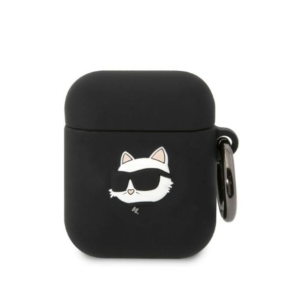 Karl Lagerfeld KLA2RUNCHK AirPods 1/2-deksel svart/svart Silikon Choupette Head 3D