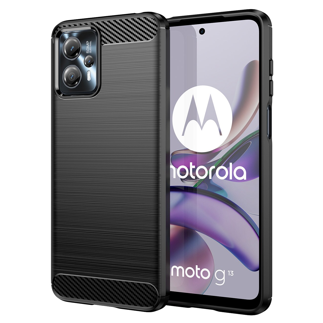 Carbon Case for Motorola Moto G13 fleksibel silikon karbon deksel svart