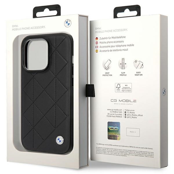 Etui BMW BMHCP14L22RQDK iPhone 14 Pro 6,1" svart/svart Quiltet skinnveske
