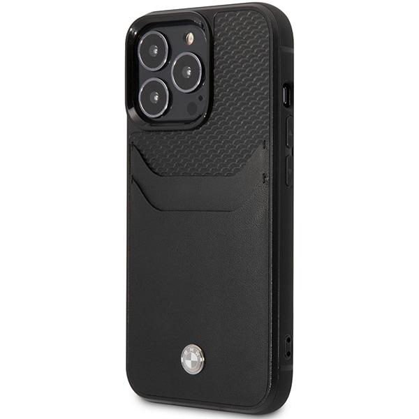Etui BMW BMHCP14L22RSEPK iPhone 14 Pro 6,1" svart/svart lær med kortspor