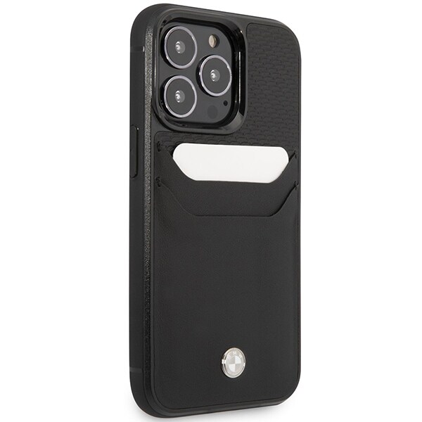 Etui BMW BMHCP14L22RSEPK iPhone 14 Pro 6,1" svart/svart lær med kortspor