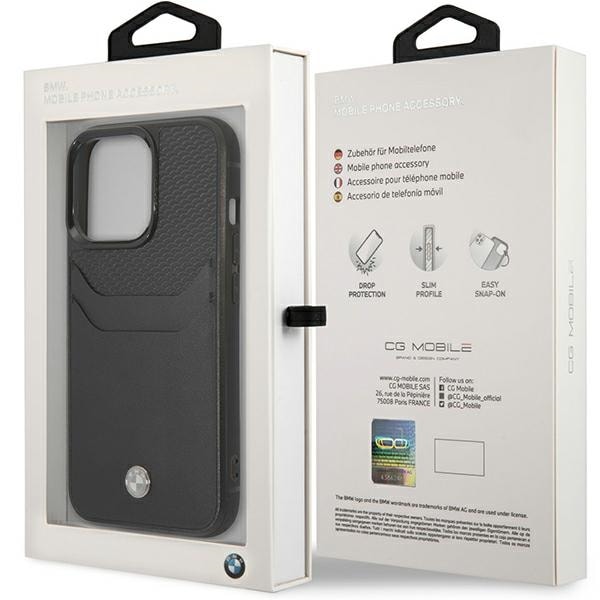 Etui BMW BMHCP14L22RSEPK iPhone 14 Pro 6,1" svart/svart lær med kortspor