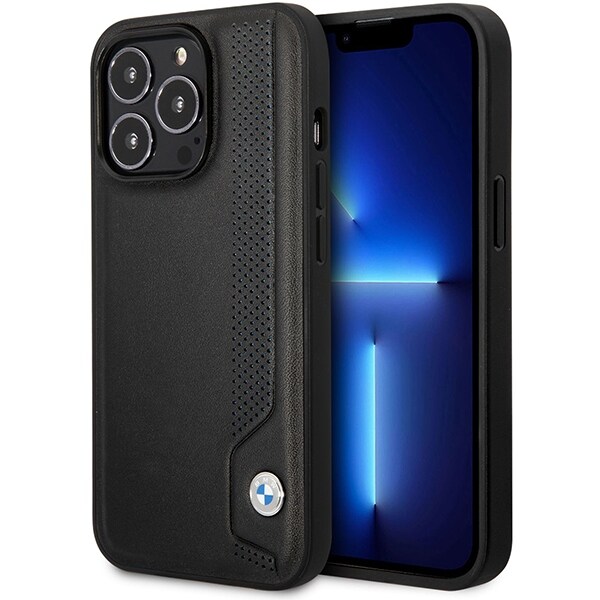 Etui BMW BMHCP14X22RBDK iPhone 14 Pro Max 6,7" svart/sort hardcase i lær med blå prikker