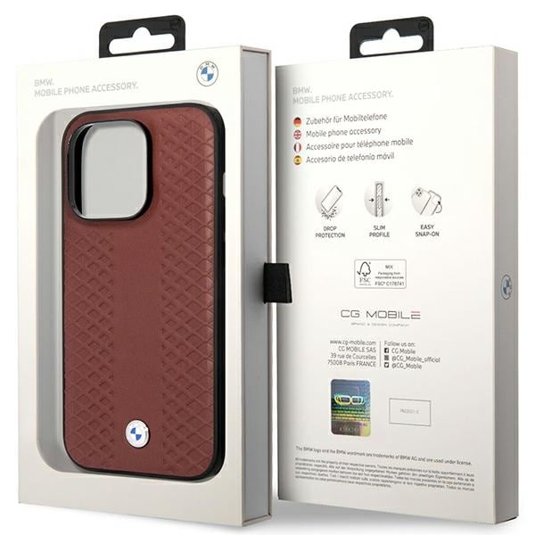 Etui BMW BMHCP14X22RFGR iPhone 14 Pro Max 6,7" Burgundy/burgundy Skinn med diamantmønster